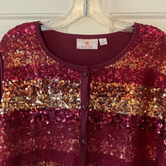 Quacker Factory Lace and Sequin Button Front Bracelet Slv Cardigan Plus Size 1X - Picture 4 of 8
